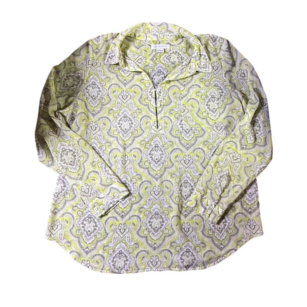 Liz Claiborne Paisley Print Collared Quarter Zip Long Sleeve Shirt Top‎ XL
